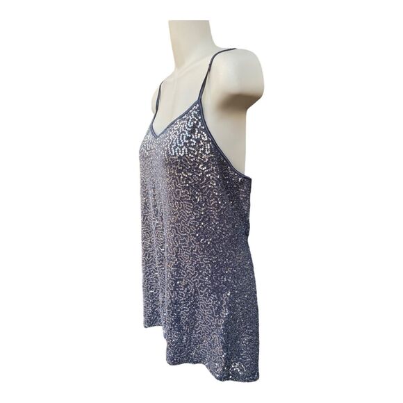 EXPRESS Gray Silver Sequinned Metallic Camisole Tank top Size L - Picture 4 of 11
